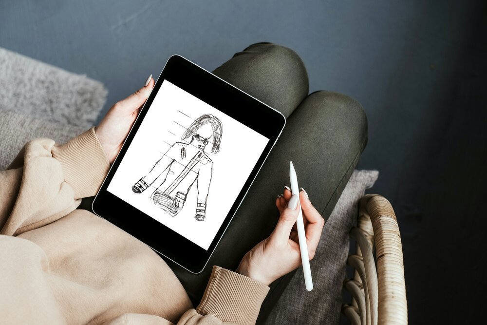 Motor Fashion in der Entstehung auf dem Tablet