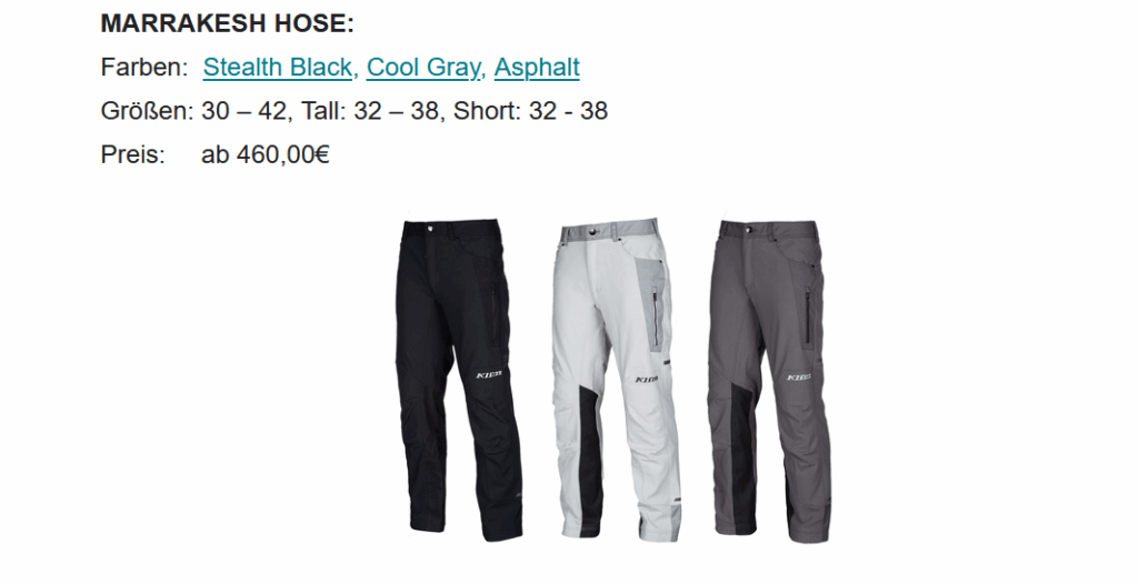 Klim Marrakesh Hose in 3 Farben