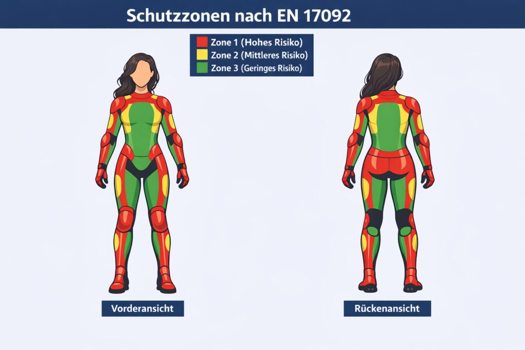 Schutzklassen und Zonen nach EN 17092 bei Motorradbekleidung